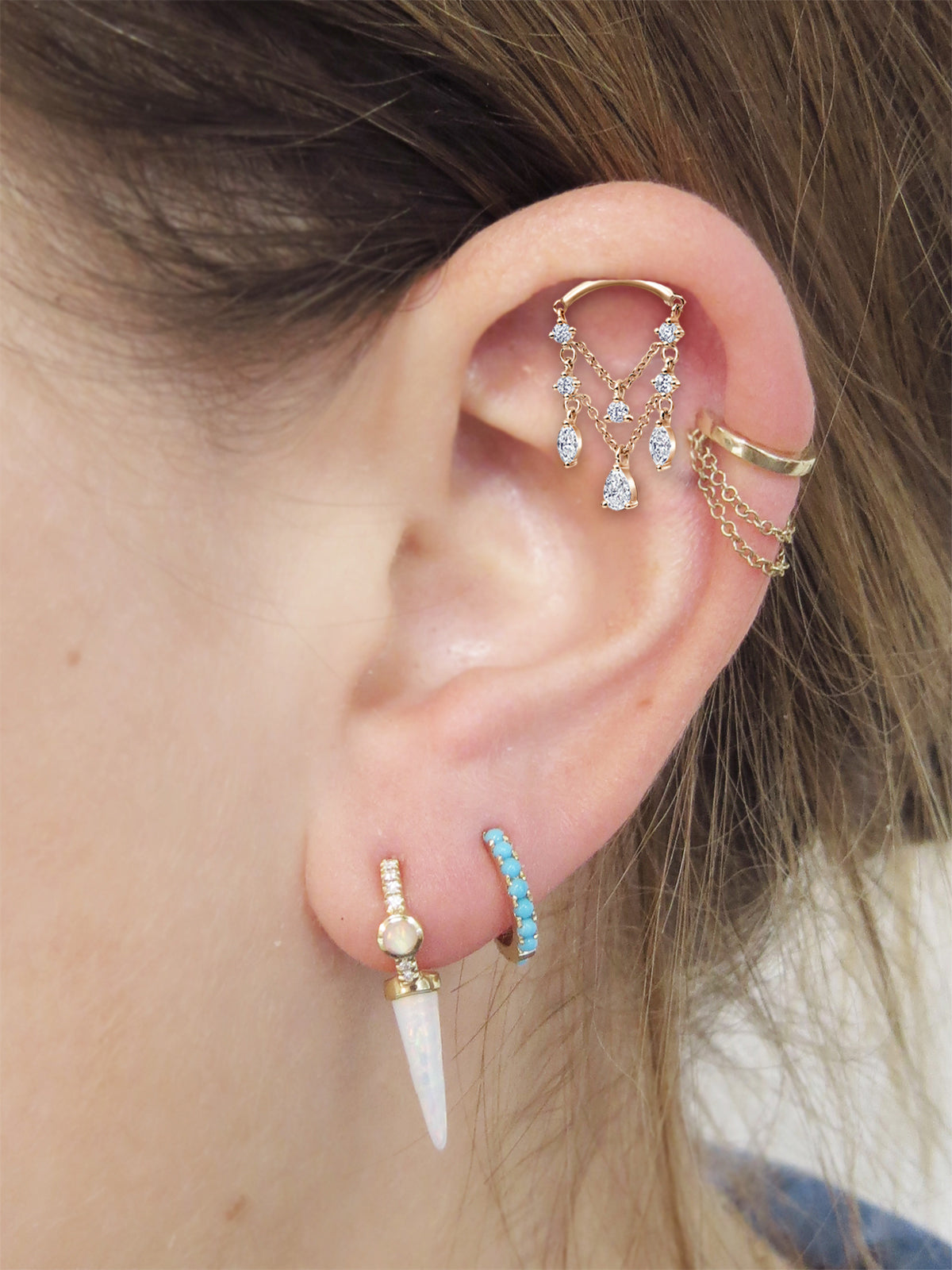 Diamond Drape Chandelier Thread Through Rose Gold Single Earring – Ylang 23