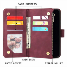 Laden Sie das Bild in den Galerie-Viewer, Weiche Leder-Reißverschluss-Wallet-Flip-Multi-Karten-Slots-Fall für iPhone