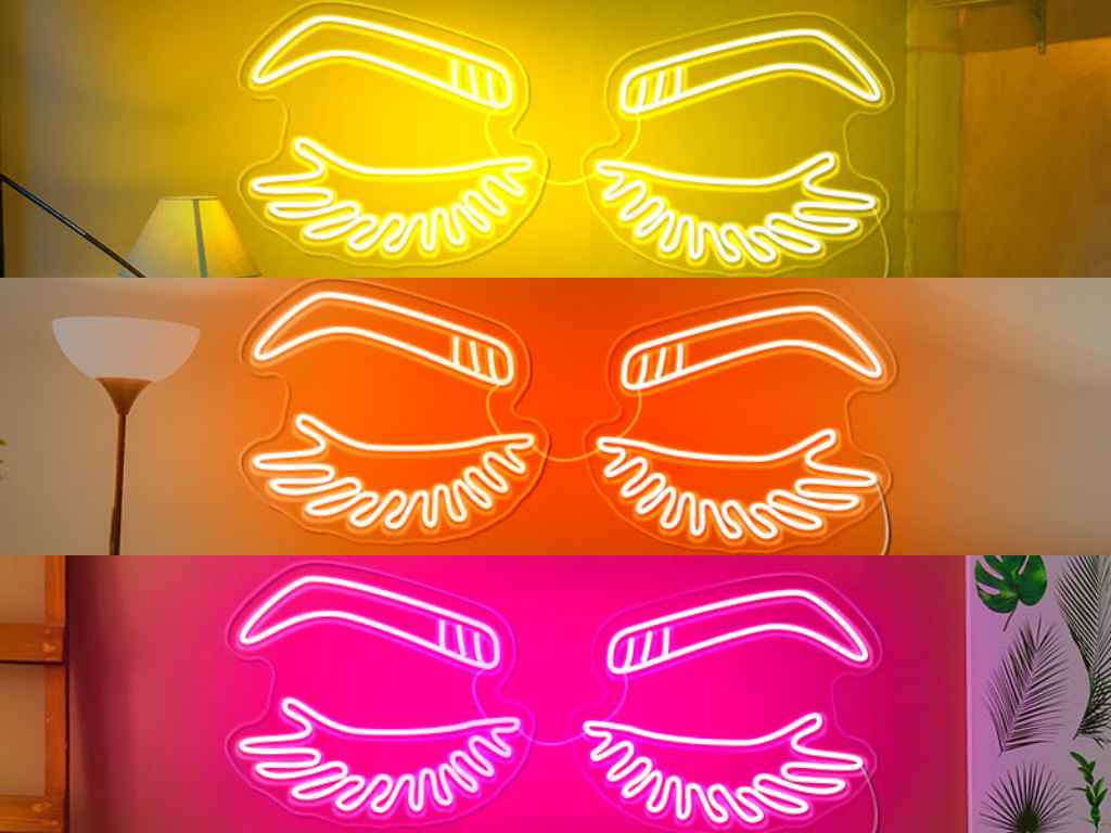 Personalizes eyes neon lights in 3 colors: Golden yellow, orange and deep pink