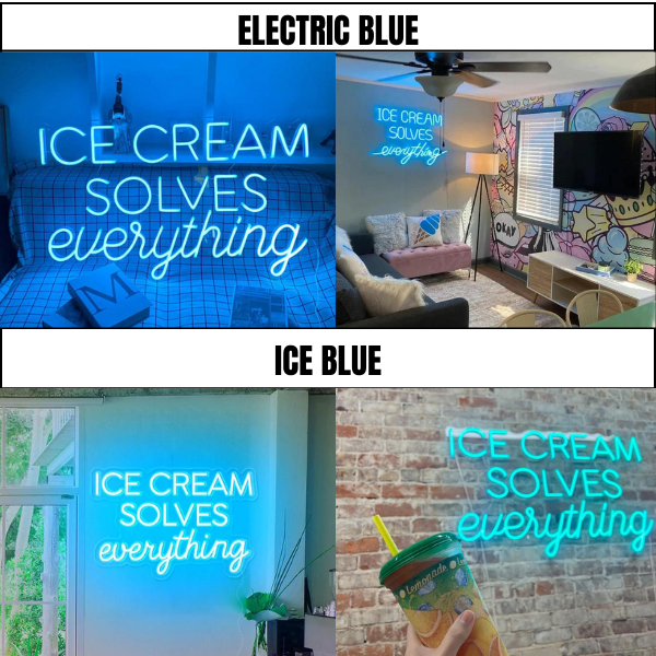 ice cream solves everything neon light in Electric Blue and Ice Blue
