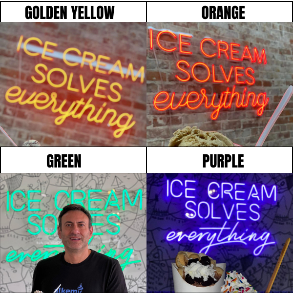 ice cream solves everything in golden yellow, orange, green and purple