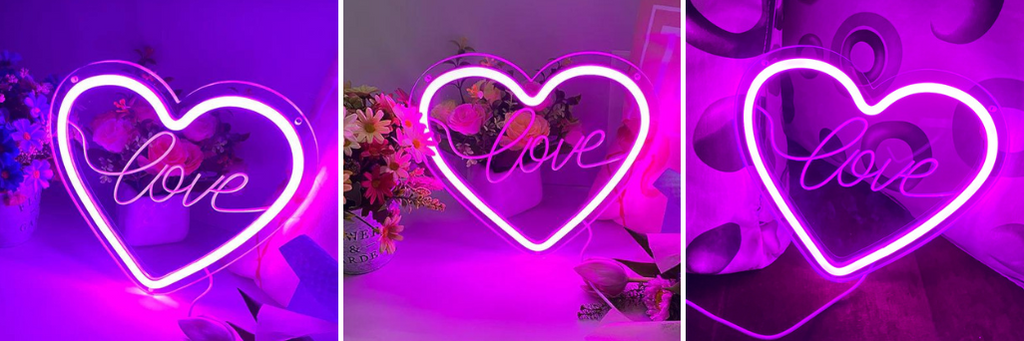 love heart USB neon signs in deep pink