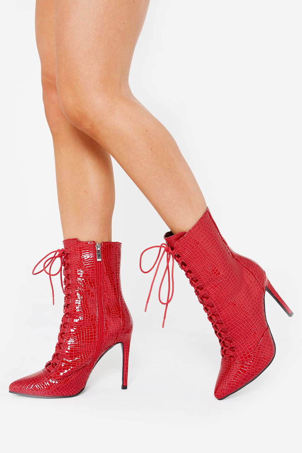 Saleha Ankle Boots In Burgundy Snake 