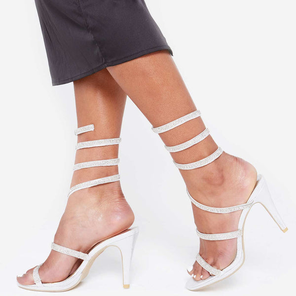 karla rose gold clear lace up diamante heels