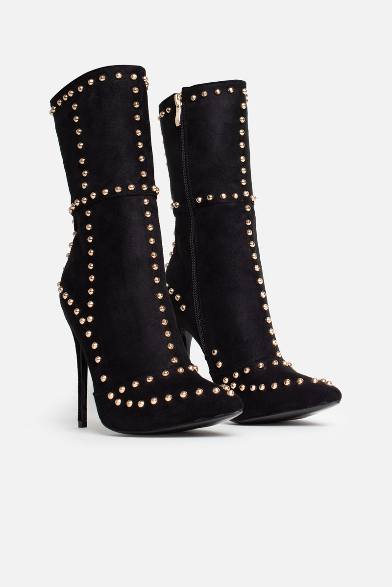 black suede studded ankle boots