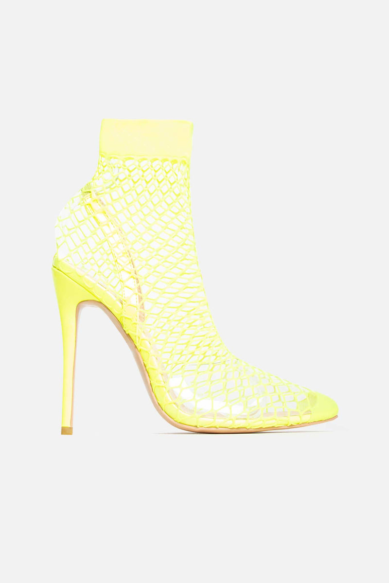 Koko Fishnet Heels in Neon Yellow Vegan 