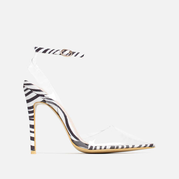 Charlie Perspex Heels in Zebra Vegan Suede