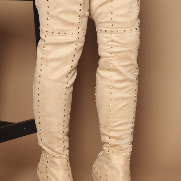 beige thigh high boots