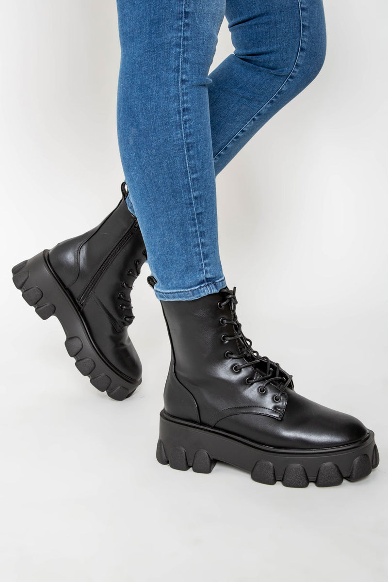 black chunky platform boots