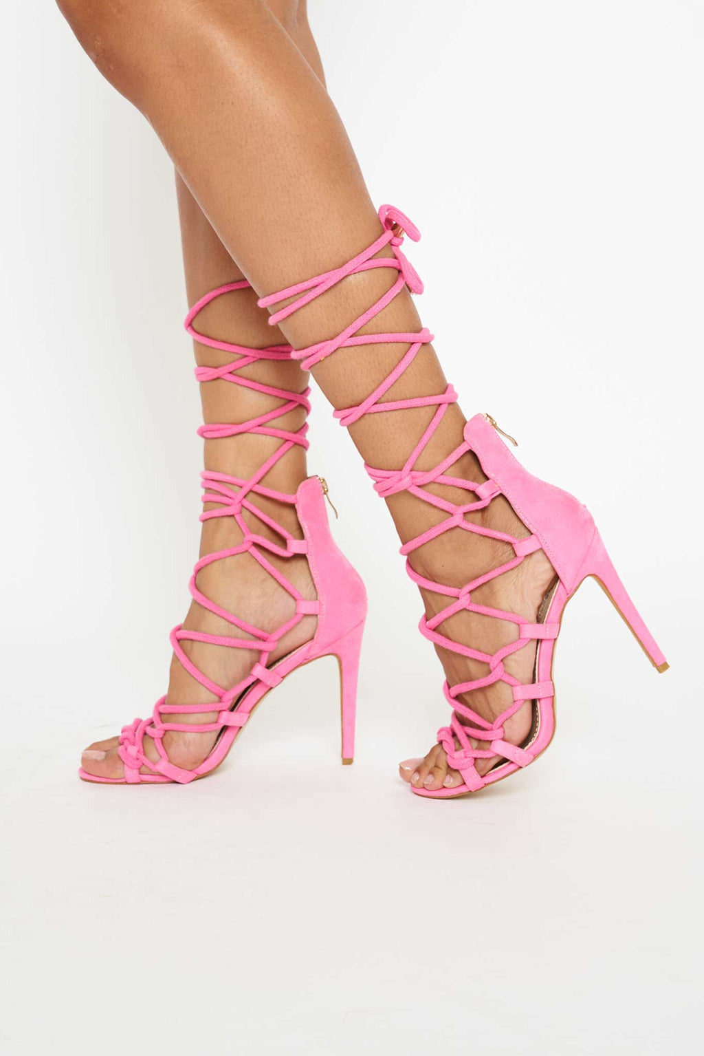 Skylar Rope Lace Up Heels in Hot Pink 