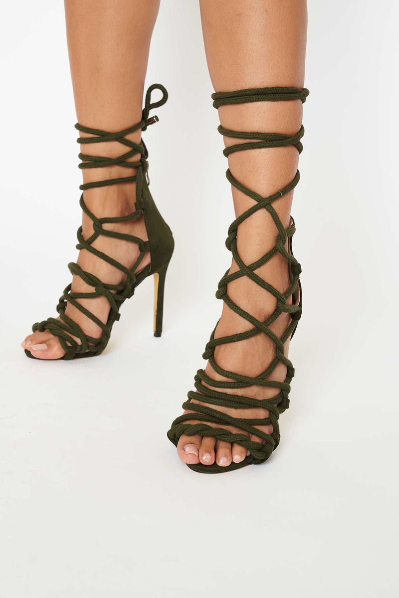 khaki lace up heels