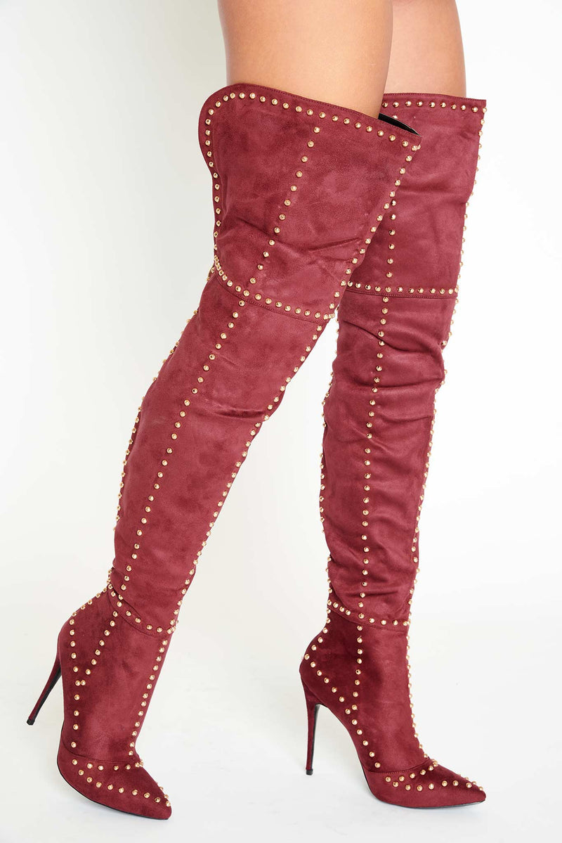 burgundy thigh high boots