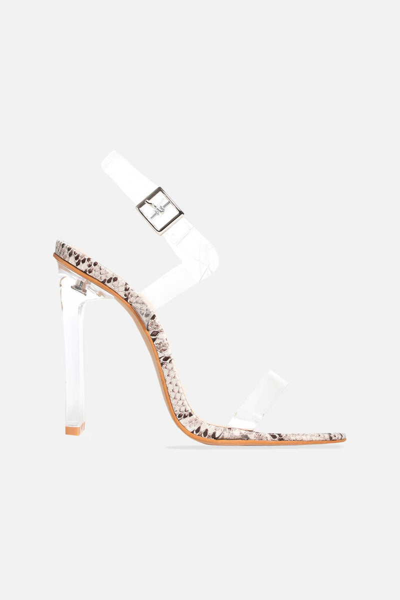 snake perspex heels