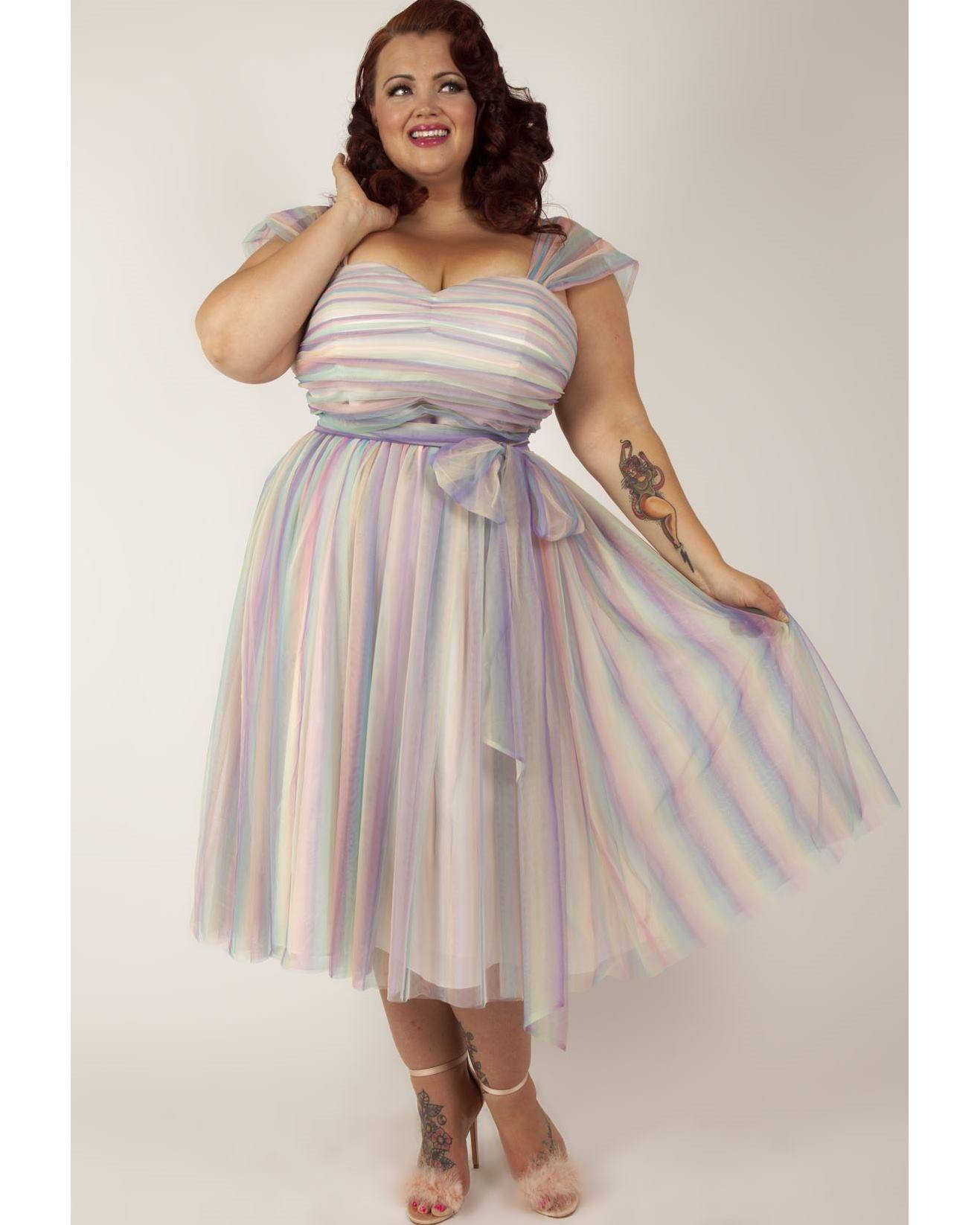 Hayley Pastel Rainbow Prom Dress – Voluptuous Vintage