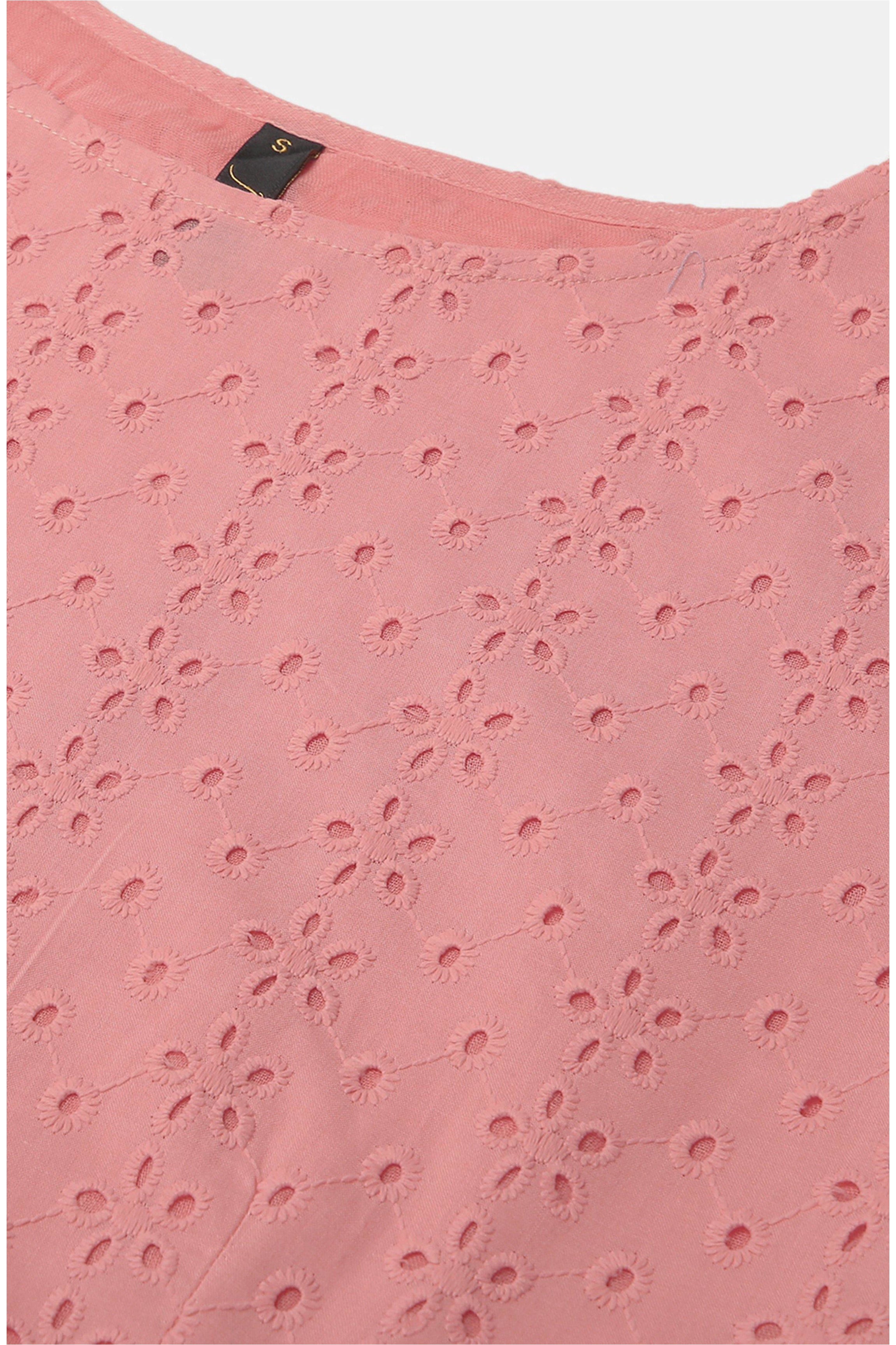 Pink Cotton Schiffli Crop Top