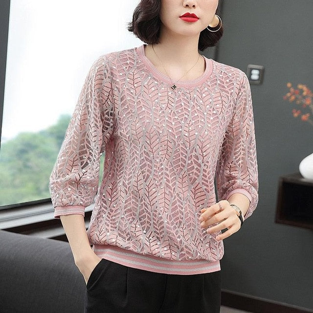 Plus Size Lace Shirts Women Loose 