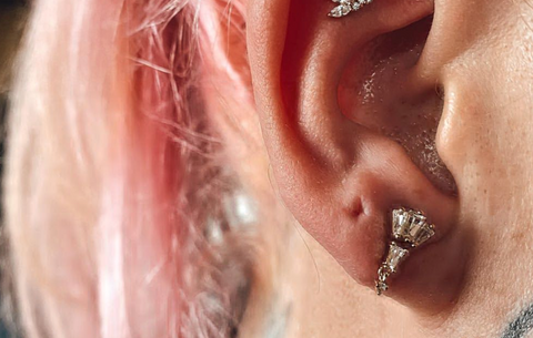 stacked ear lobe piercing placement