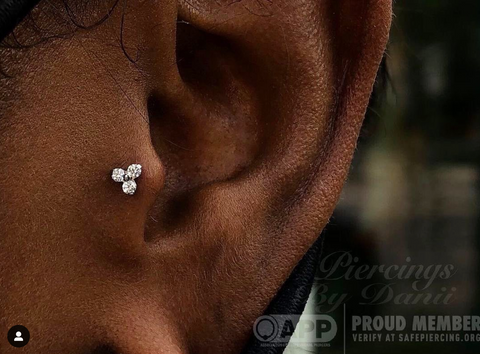 cubic zirconia trinity cluster in tragus