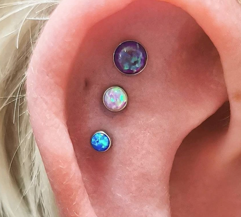 pink, purple and peacock opal colours in helix 