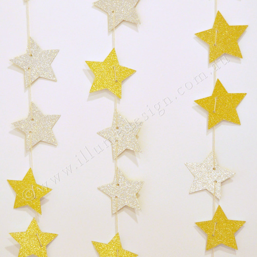 Gold & Silver Glitter Star Reversible Garland - 15 Pce