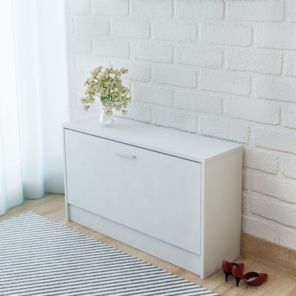 white shoe storage bench