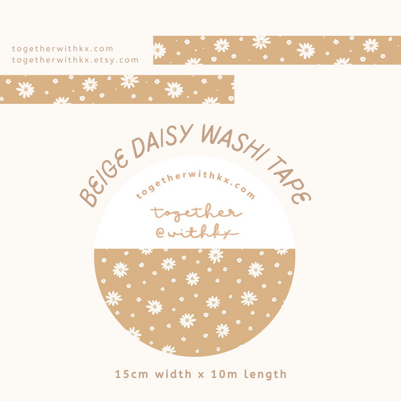 Beige Daisy 15mm Washi Tape – together @withkx
