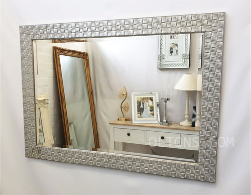 Cassandra Silver Wood Mosaic Wall Mirror Metallic Finish Bevelled Glas –  Oltons