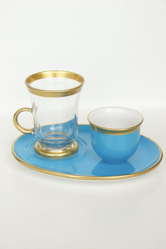 Yellow & White Turkish Coffee Cups W/Water Glass Set – Modern Dar