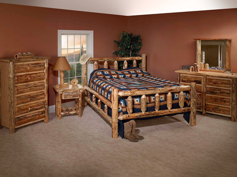 Lakeland mills pine log low post bed set in a bedroom