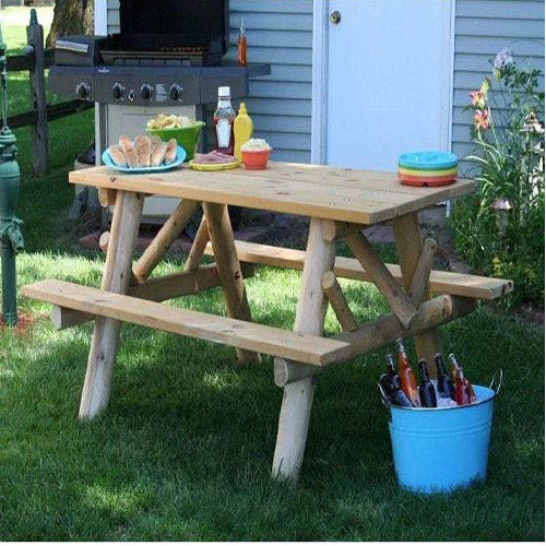 Lakeland Mills 6’ Log Picnic Table with Attached Benches