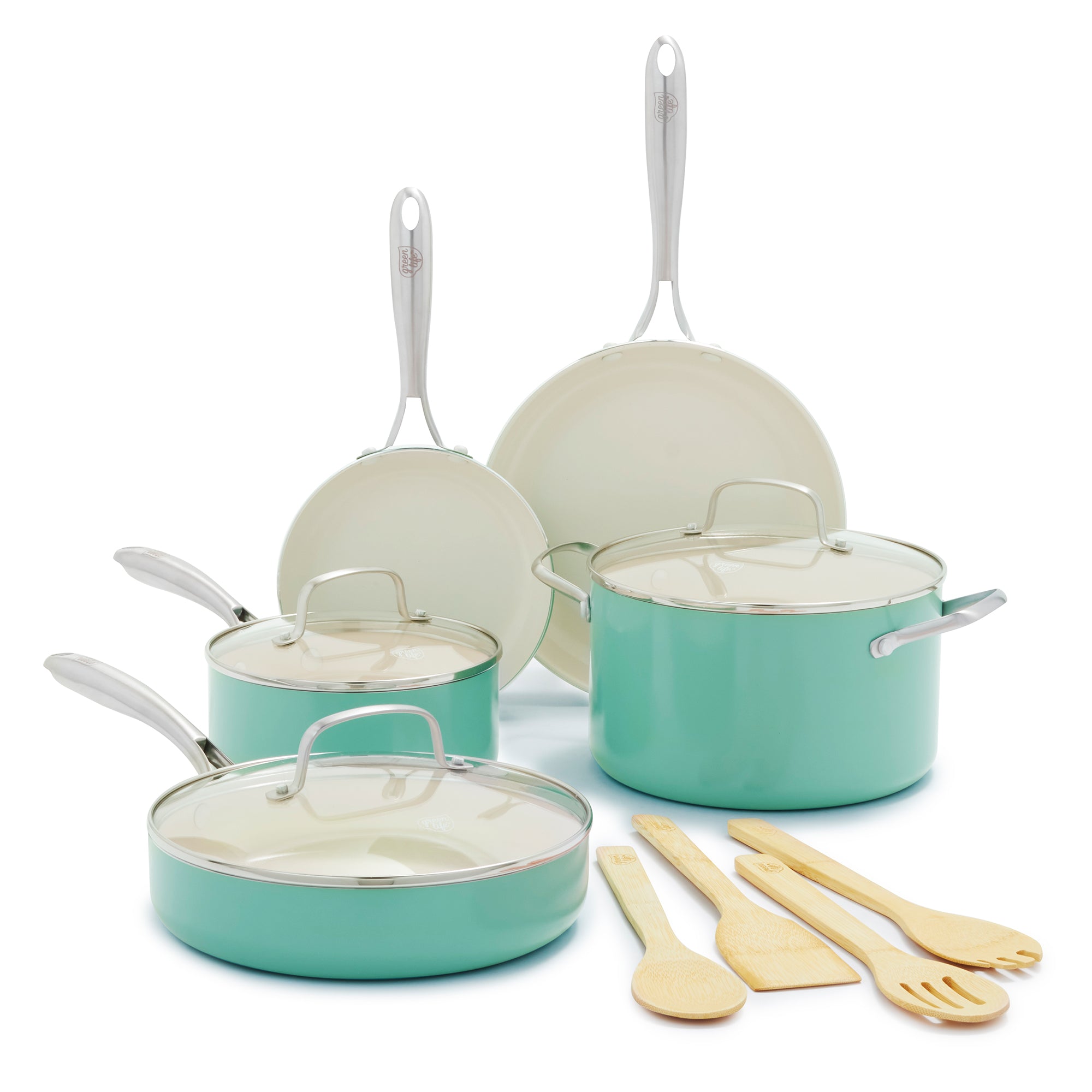 12pc Ceramic Non-Stick Cookware Set, White Icing, By Drew