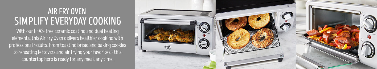 GreenLife Countertop Stainless Steel Toaster Oven Air Fryer, PFAS-Free,  Ceramic Nonstick Tray Rack and Airfry Basket, Dual Heating, 4 Slice  Capacity