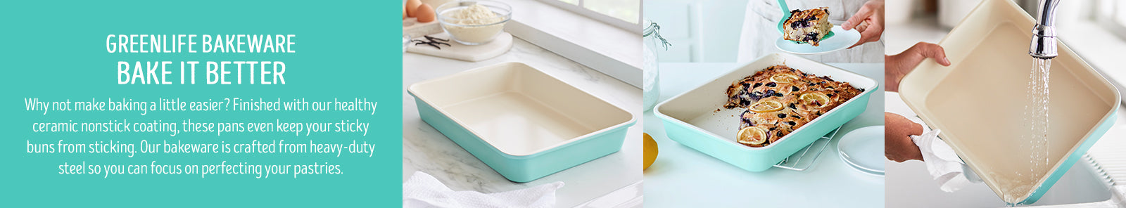 GreenLife Bakeware Healthy Ceramic Nonstick, 13 x 9 Rectangular Cake  Baking Pan, PFAS-Free, Turquoise