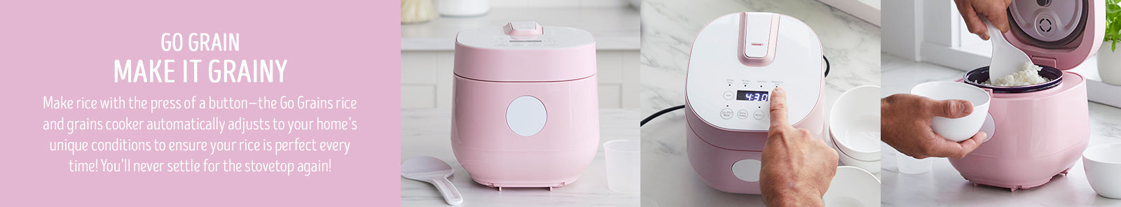 GreenLife Go Grains 4-Cup Pink Electric Grains and Rice Cooker