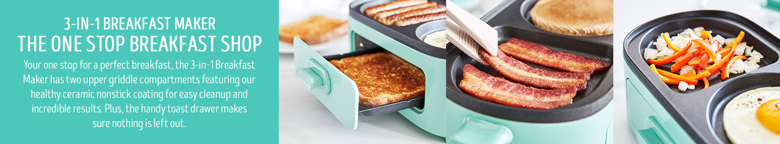 3-in-1 Breakfast Maker Station, Healthy Ceramic Nonstick Dual