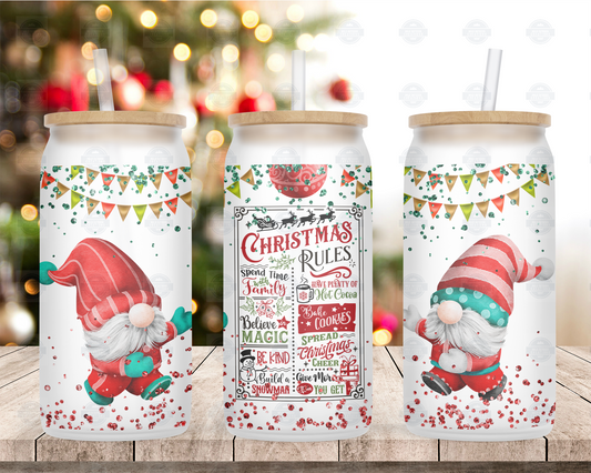 Christmas Gnome 16oz Frosted Glass Cup, Iced Coffee Cup, Winter