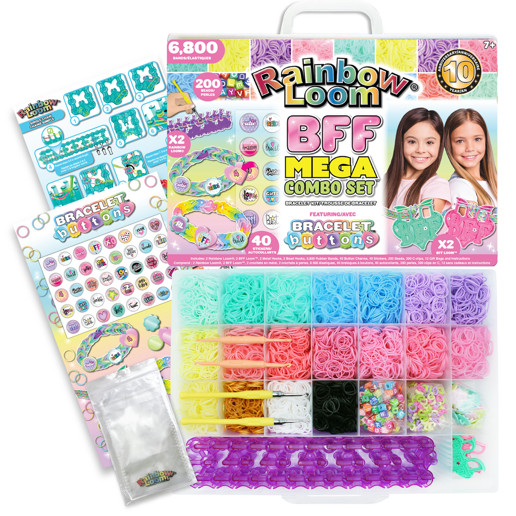  Rainbow Loom® MEGA Combo Set, Features 7000+ Colorful Rubber  Bands, 2 Step-by-Step Bracelet Instructions, Organizer Case, Great Gift for  Kids 7+ to Promote Fine Motor Skills (Packaging May Vary) : Toys