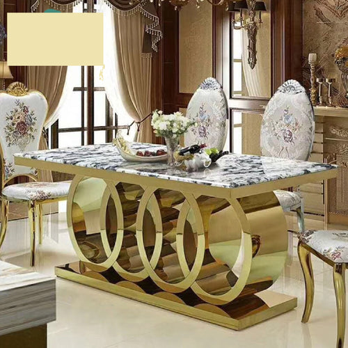 Luxury LV Style Marble Stainless Steel Gold Electroplating Dining Table