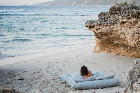 linen bed on beach