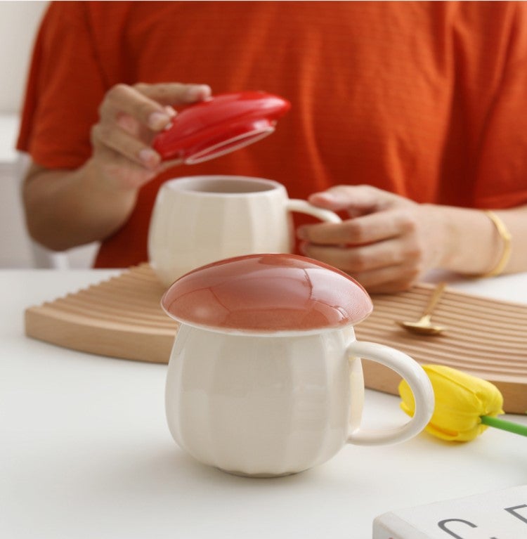 Cartoon Mushroom Ceramic Cup Coffee Hot Cold Tea Milk Mug with Handle Home Office Use