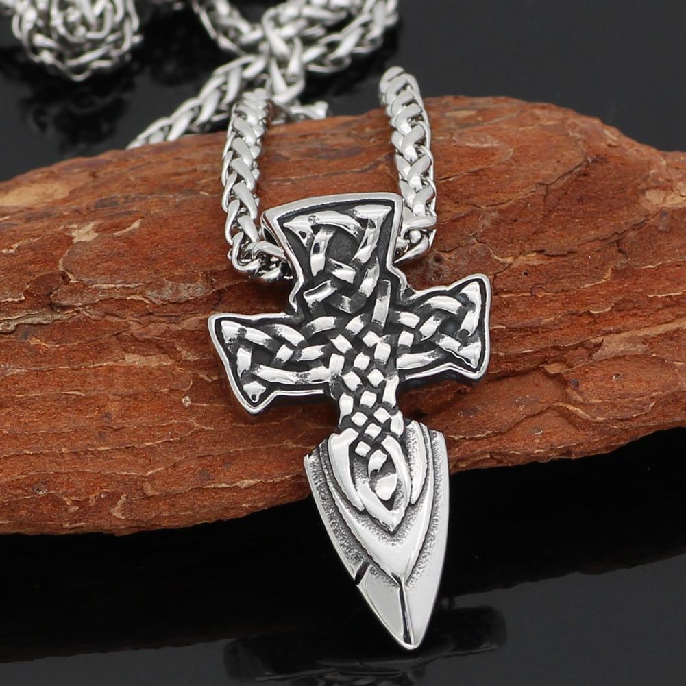 Silver Cross Necklace Celtic Irish Knot Crucifix All Stainless Steel  Waterproof Hypoallergenic Cross Vintage Viking Smooth Box Chain Jewelry