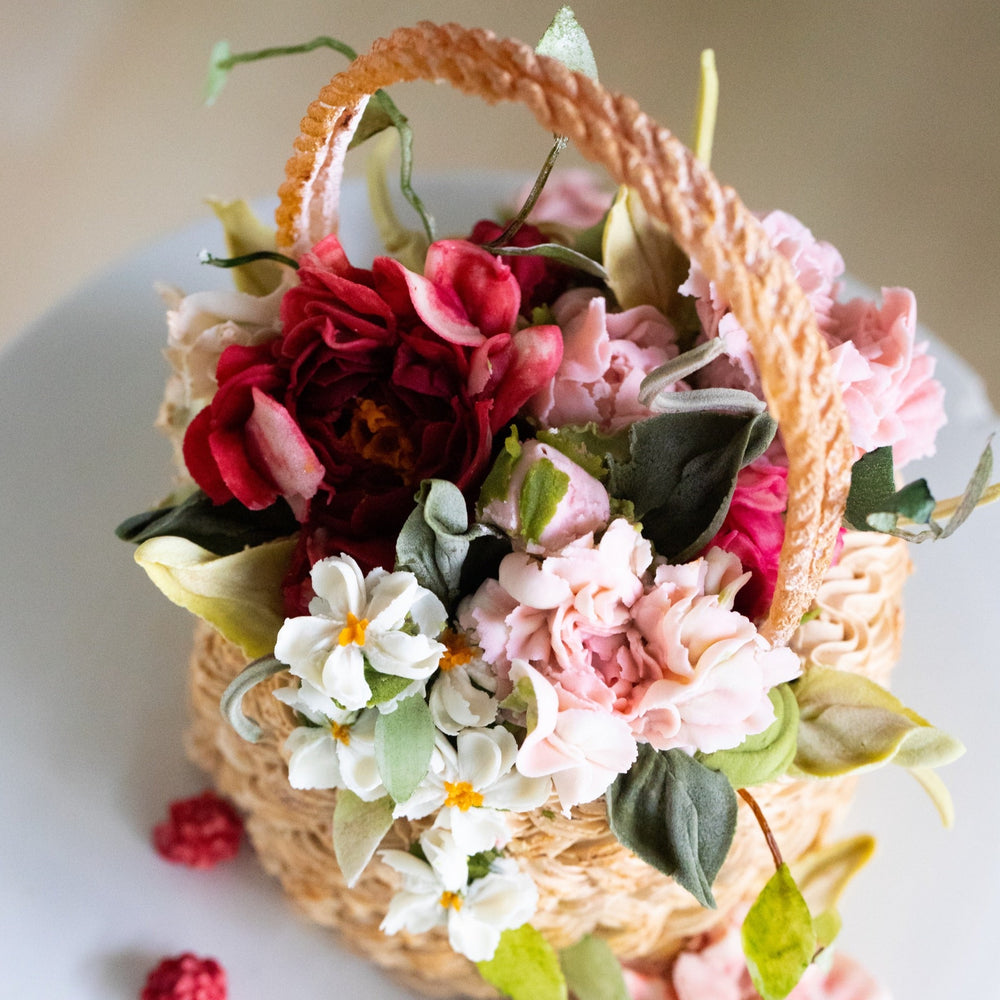 Beanpaste Flower Basket Cake Red And Pink Yume Patisserie