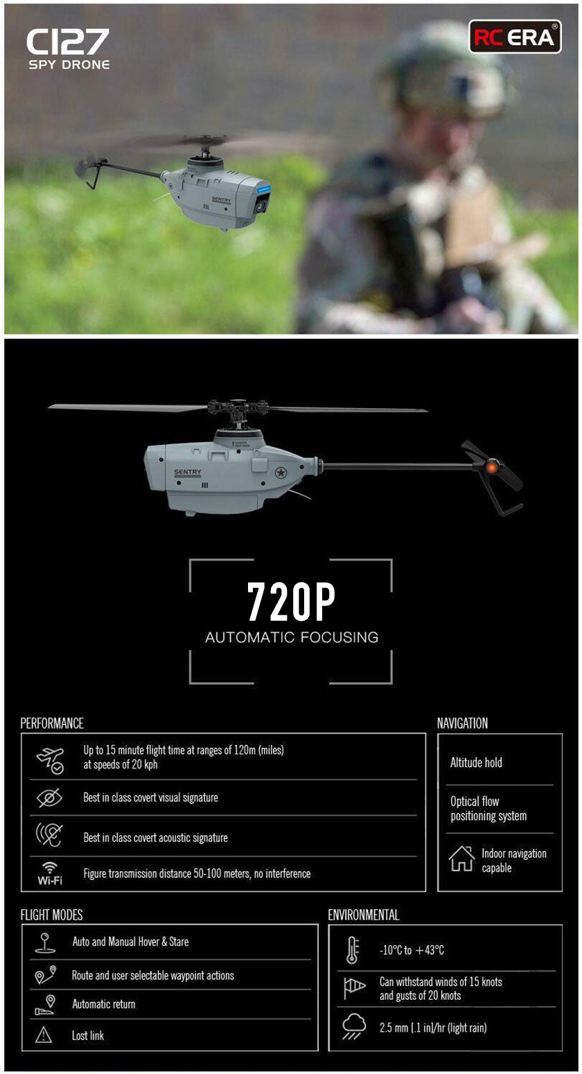 C127 2.4G 720P HD 6Axis WiFi Helicopter Wide Angle Camera Spy Drone RC  Plane Toy