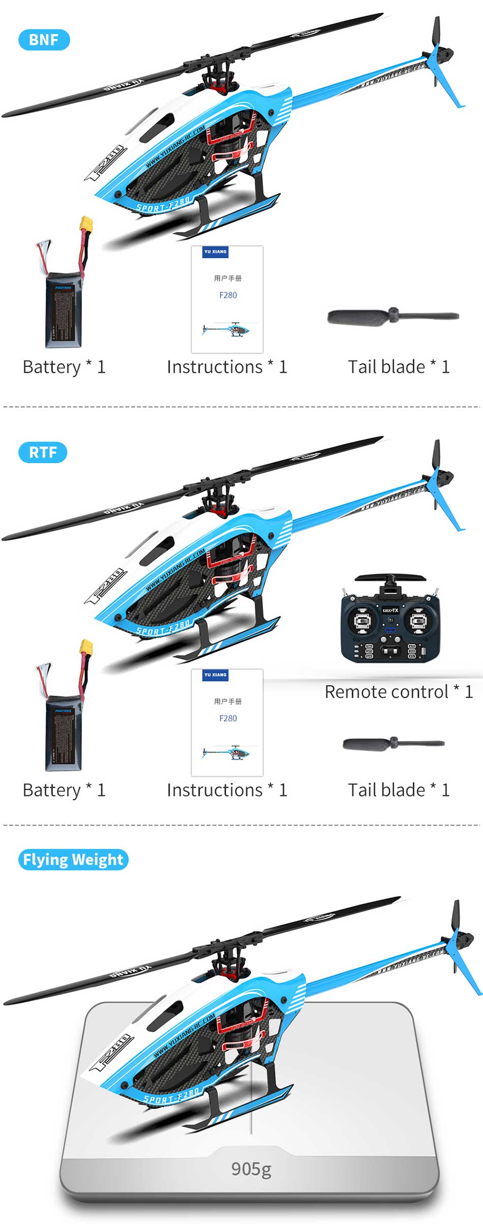 YXZNRC F280 6-Axis Gyro 3D6G Dual Brushless Direct Drive Motor Flybarless 2.4G 6CH RC Helicopter