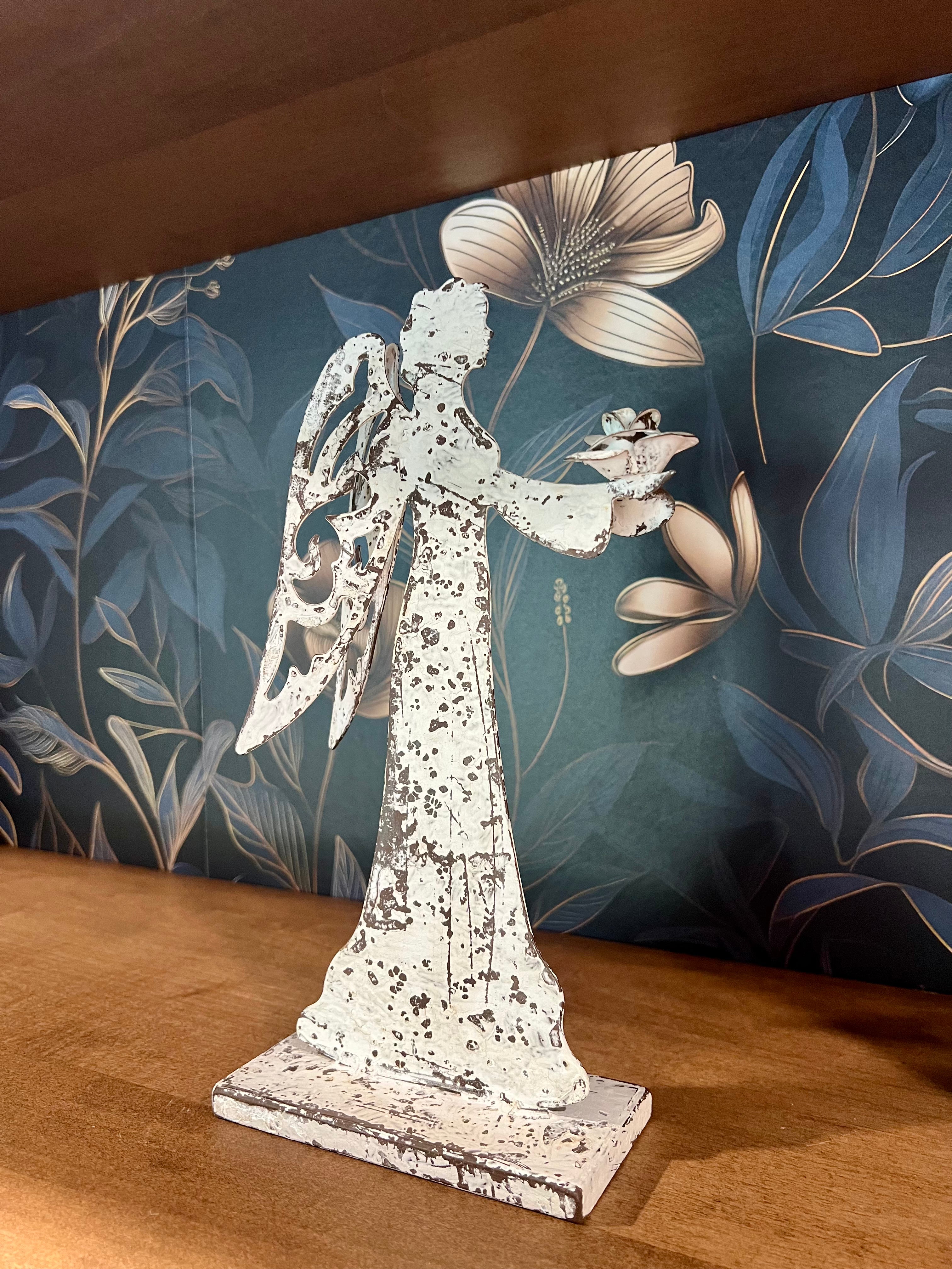 DISTRESSED ANGEL WITH ROSE