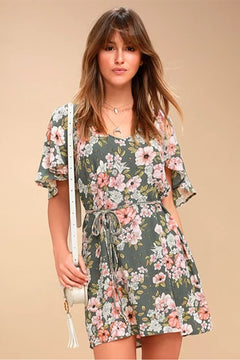 Hollow-out Back Floral Dress