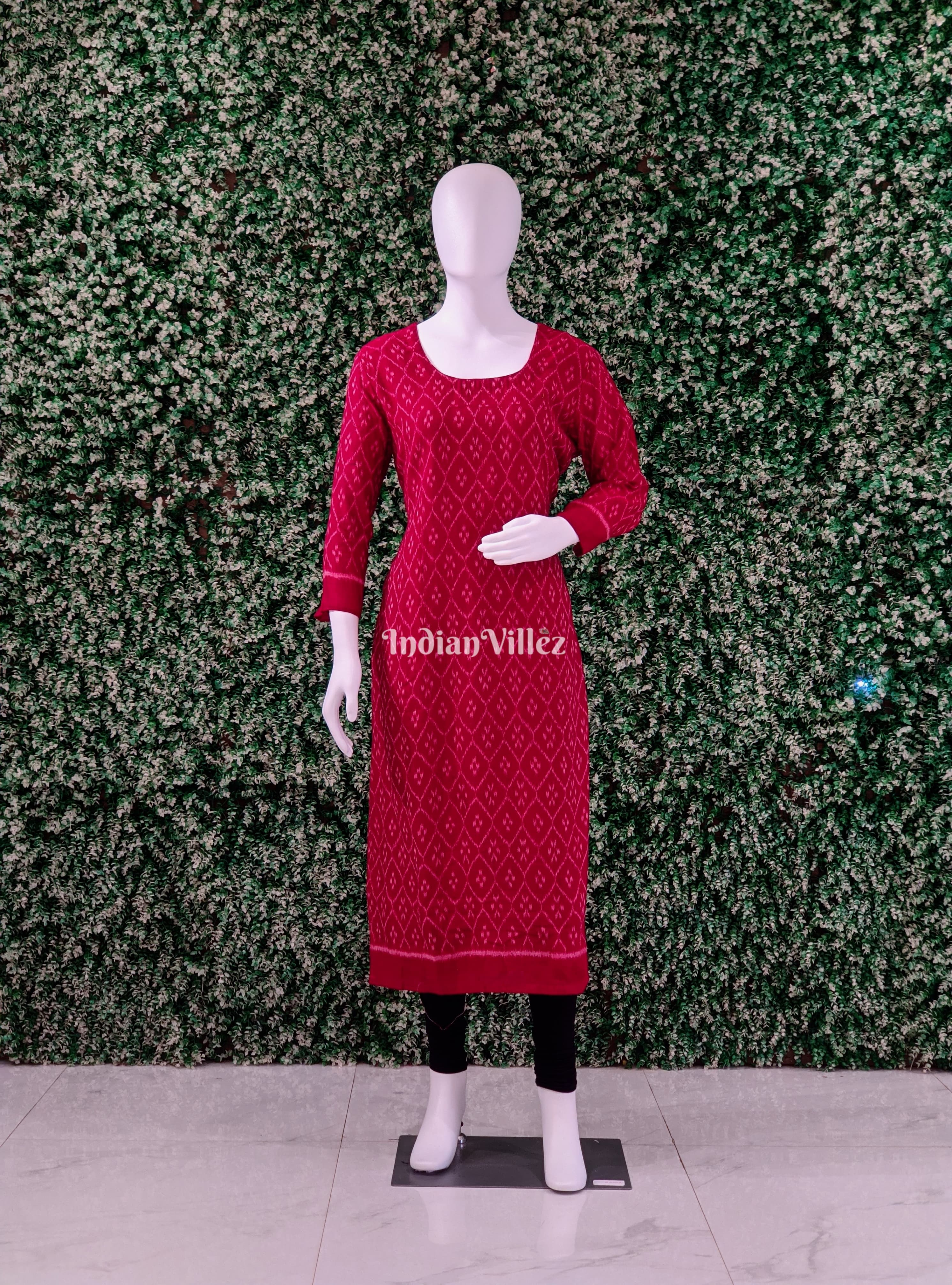 Straight Cut Off-white Cotton Ikat Kurta with Beautiful Floral Hand Pa –  Sujatra