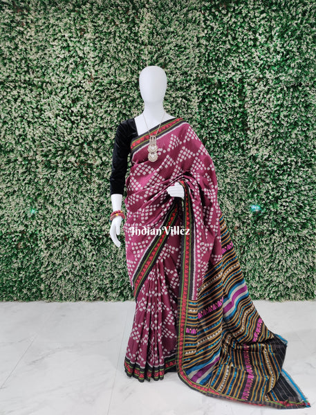 Wine Jhoti Sambalpuri Ikat Silk Saree