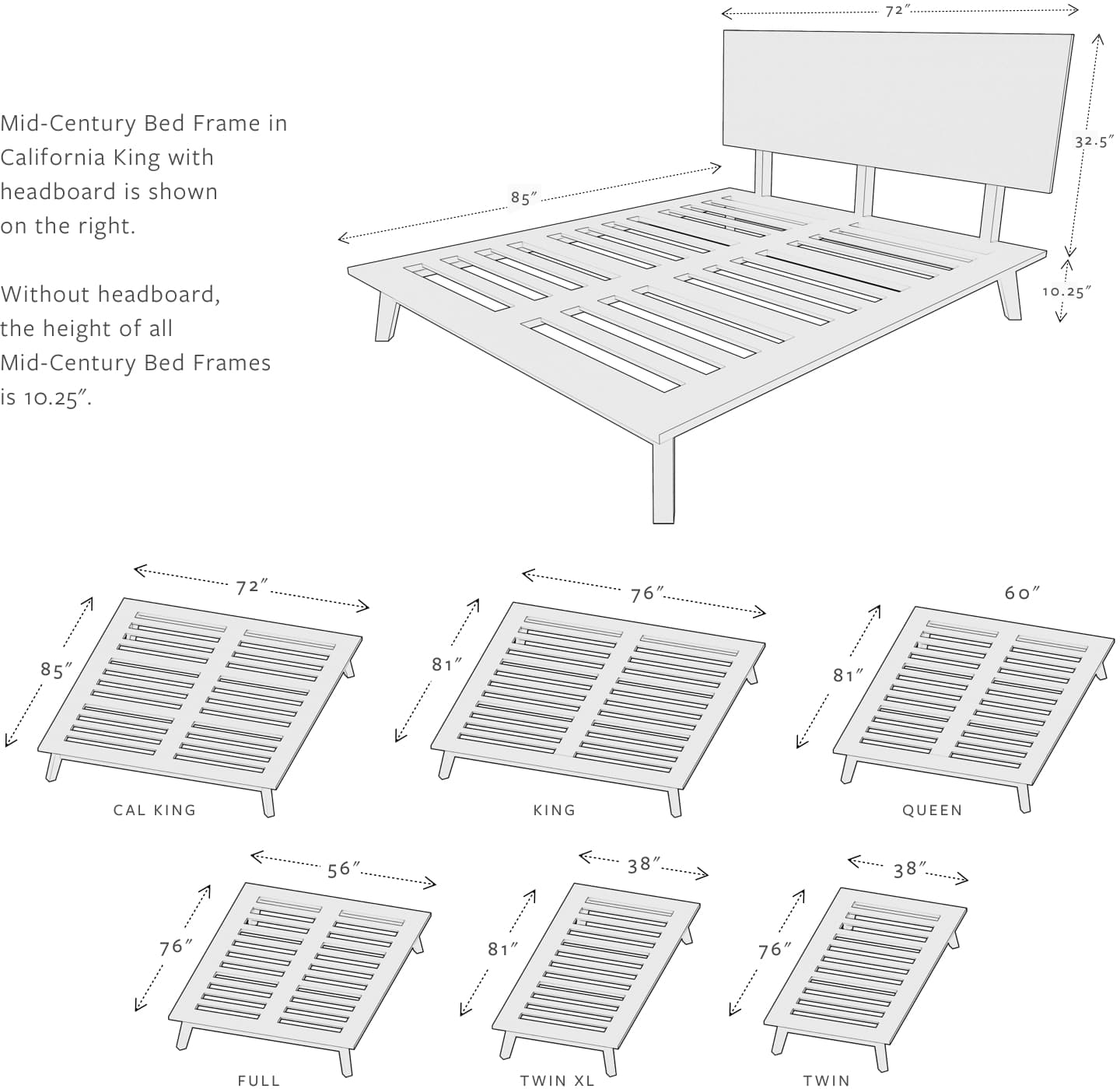 California King Bed Dimensions & Drawings