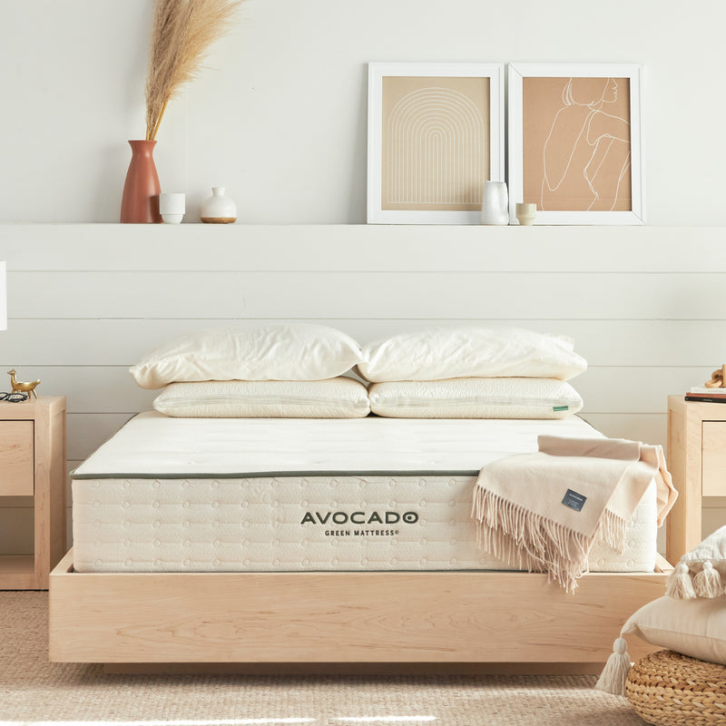 Malibu Maple Wood Floating Bed Frame Avocado Green Mattress